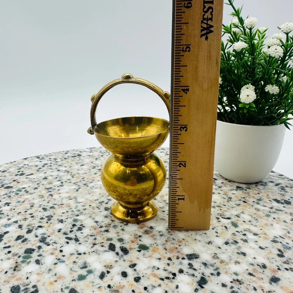 Vintage Solid Brass Miniature Kamandalu Water Bowl Pot Gold Color Small Vase 4